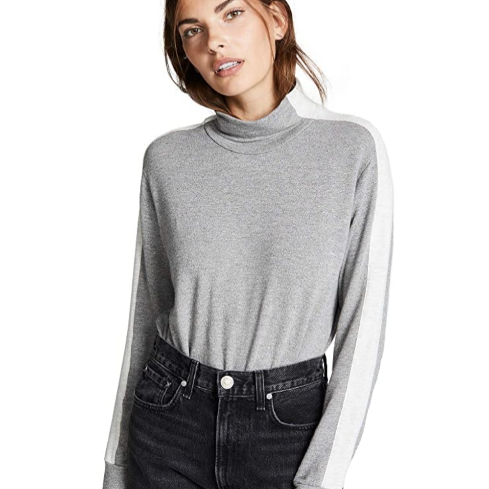 Revolve Monrow Gray Two Toned Turtleneck Size S - image 1